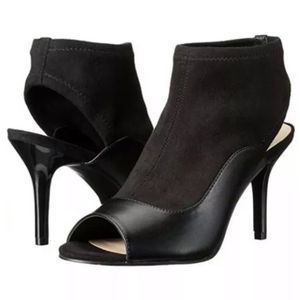 Nine West Garratty Black Leather Heeled Sock Ankle Bootie Boots